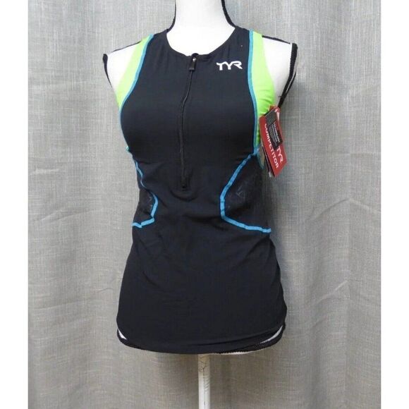 $65.99 TYR Women's Competitor Singlet, Black, Green, Size S - Picture 2 of 6
